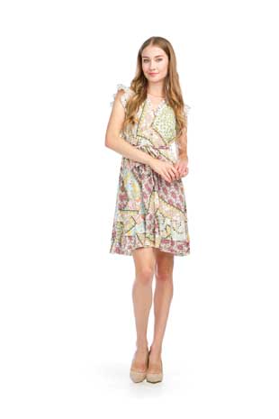 PD-16606 - PATCHWORK PRINTED DRESS WITH ELASTIC WAIST AND TIE BELT - Colors: AS SHOWN - Available Sizes:XS-XXL - Catalog Page:6 
